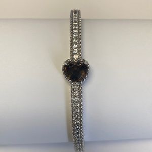 Judith Ripka Sterling Smokey quartz hinged bracelet